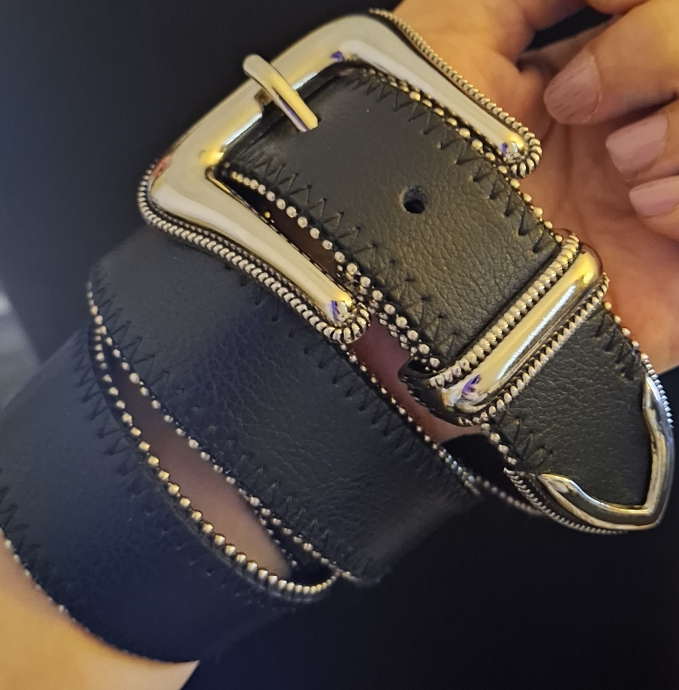 Women's belt black with silver studs
